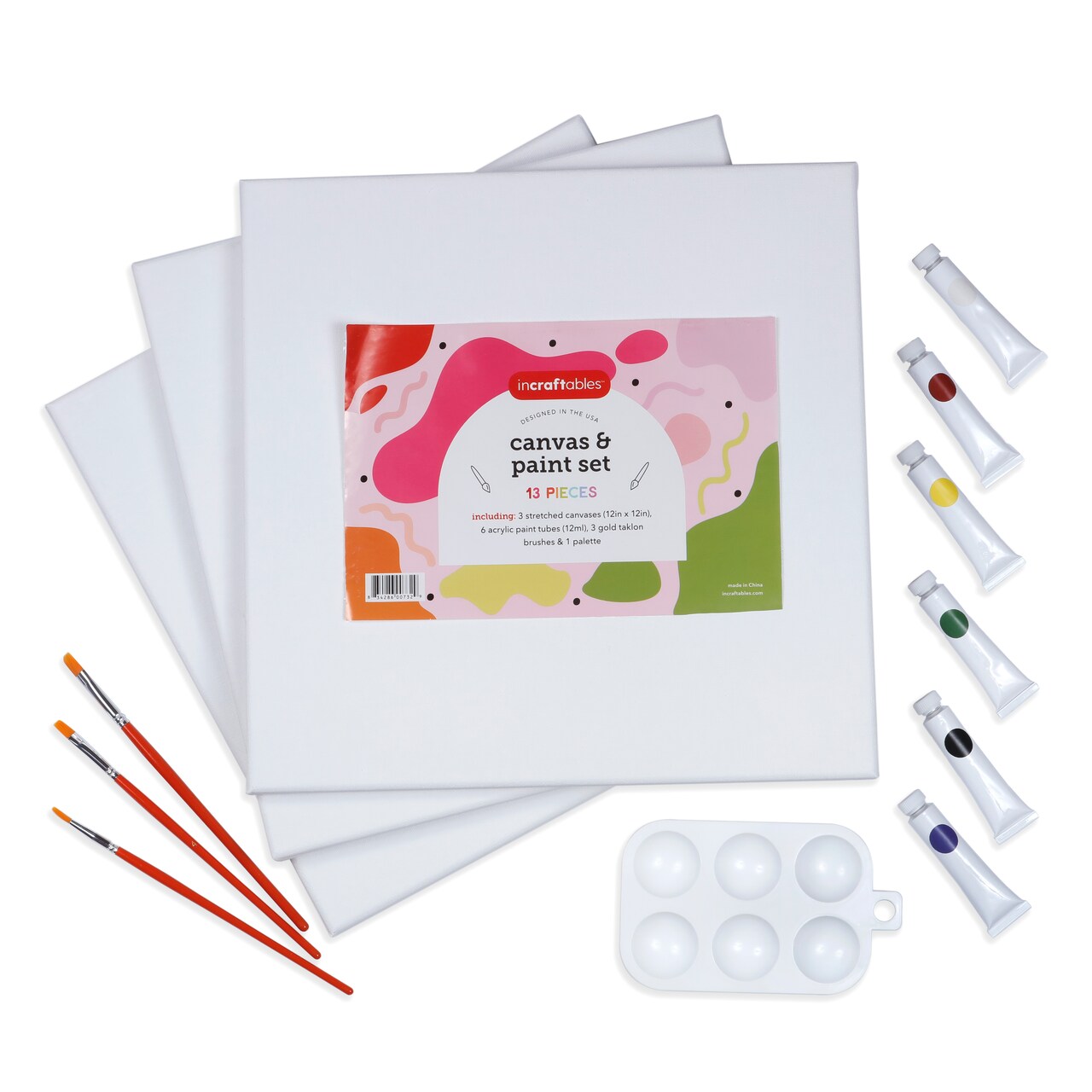 Incraftables Canvas and Paint set for Adults. Acrylic Painting Kit with 3  Canvases, 3 Brushes 